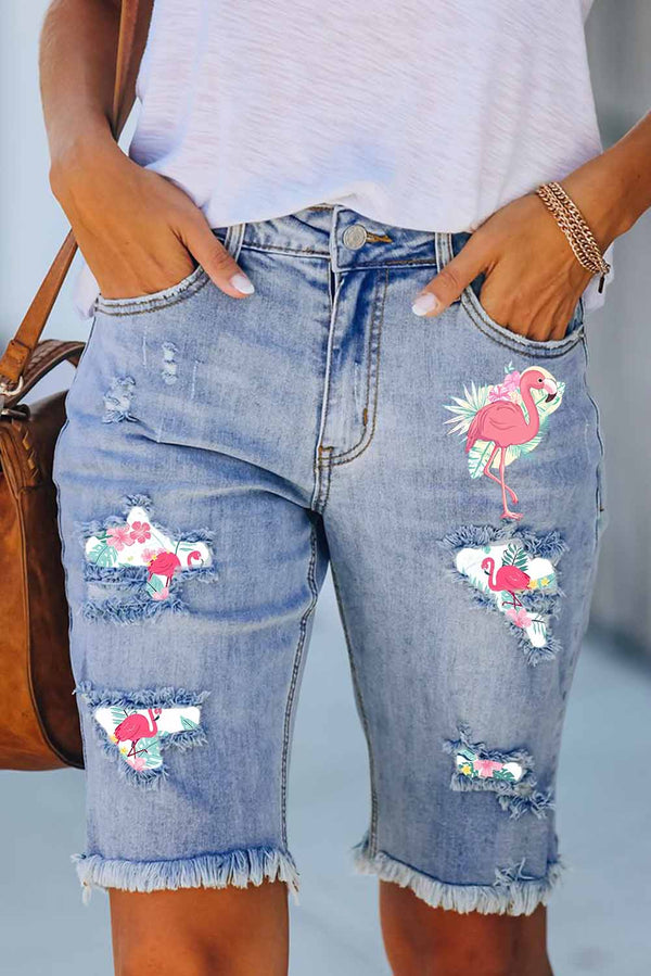 Sky Blue ALICE DISTRESSED DENIM BERMUDA SHORTS - FINAL SALE